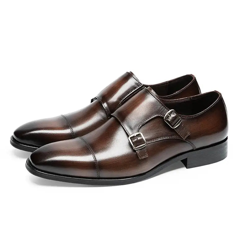 Double Buckle Design First Layer Cowhide Men's Business Leather Shoes Beyond Trends Hub