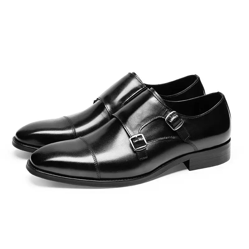Double Buckle Design First Layer Cowhide Men's Business Leather Shoes Beyond Trends Hub
