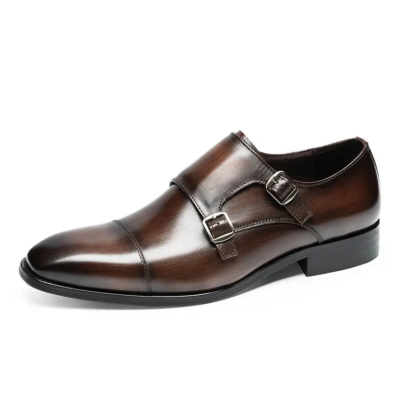 Double Buckle Design First Layer Cowhide Men's Business Leather Shoes Beyond Trends Hub