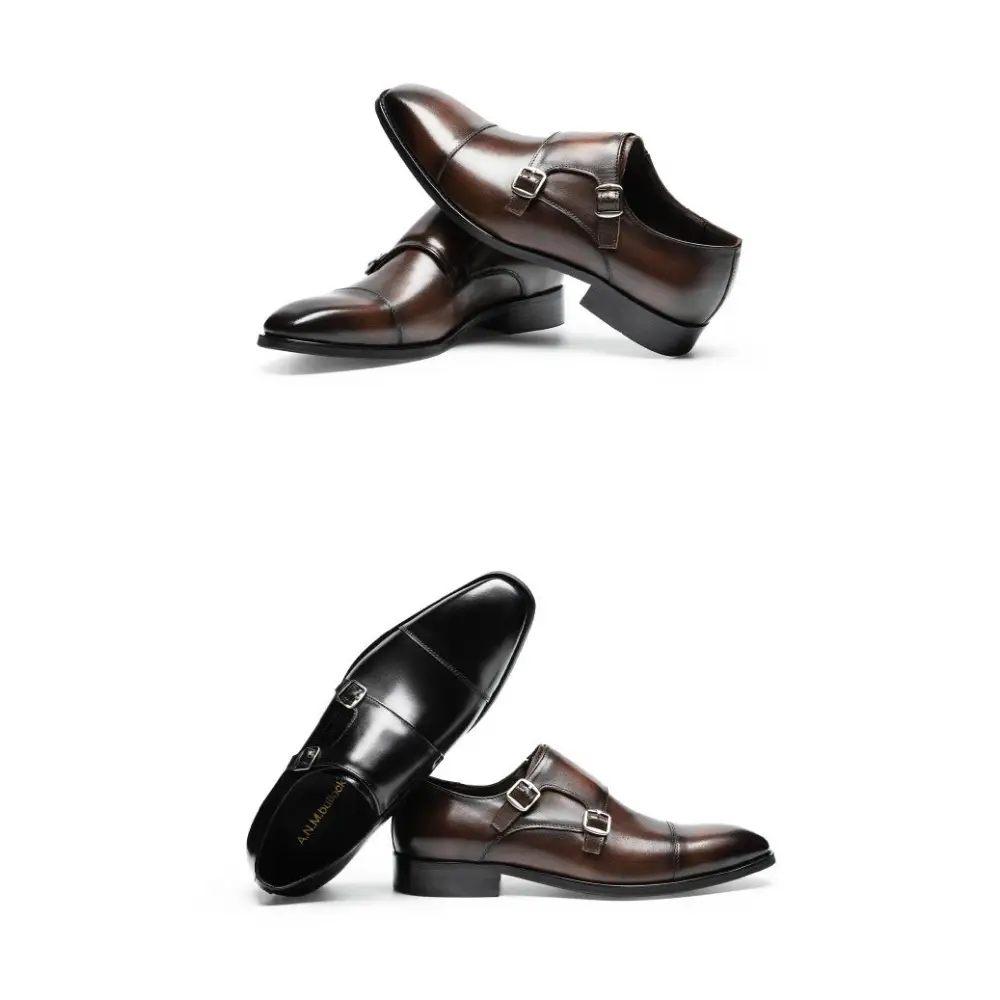 Double Buckle Design First Layer Cowhide Men's Business Leather Shoes Beyond Trends Hub