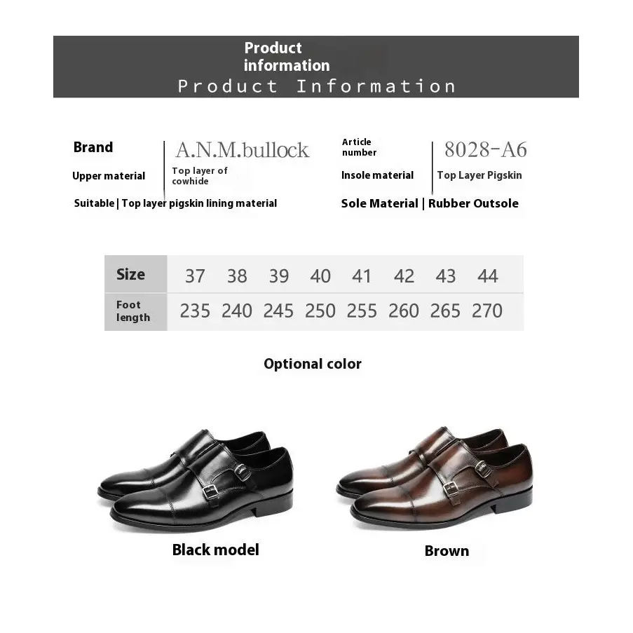 Double Buckle Design First Layer Cowhide Men's Business Leather Shoes Beyond Trends Hub