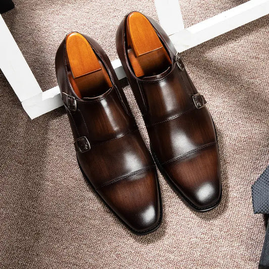 Double Buckle Design First Layer Cowhide Men's Business Leather Shoes Beyond Trends Hub