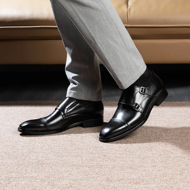 Double Buckle Design First Layer Cowhide Men's Business Leather Shoes Beyond Trends Hub
