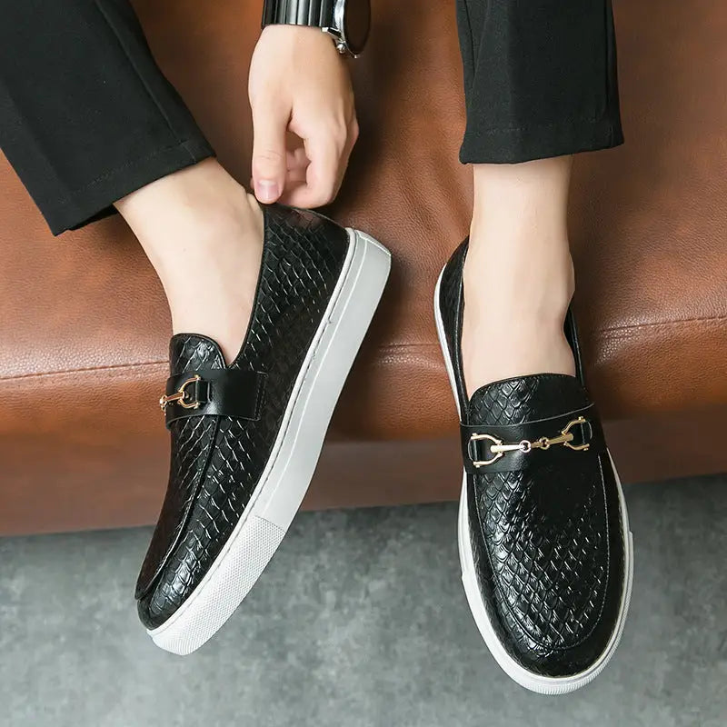 Double Pin Buckle Loafers Business Casual British Leather Shoes Beyond Trends Hub