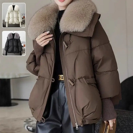 Down Cotton-padded Jacket Women’s Short Fur Collar Thickened Coat Winter Clothing