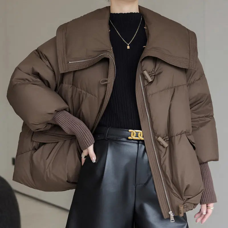 Down Cotton-padded Jacket Women’s Short Fur Collar Thickened Coat Winter Clothing