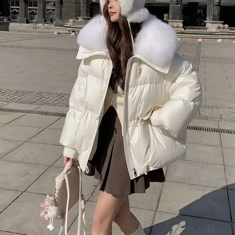 Down Cotton-padded Jacket Women’s Short Fur Collar Thickened Coat Winter Clothing