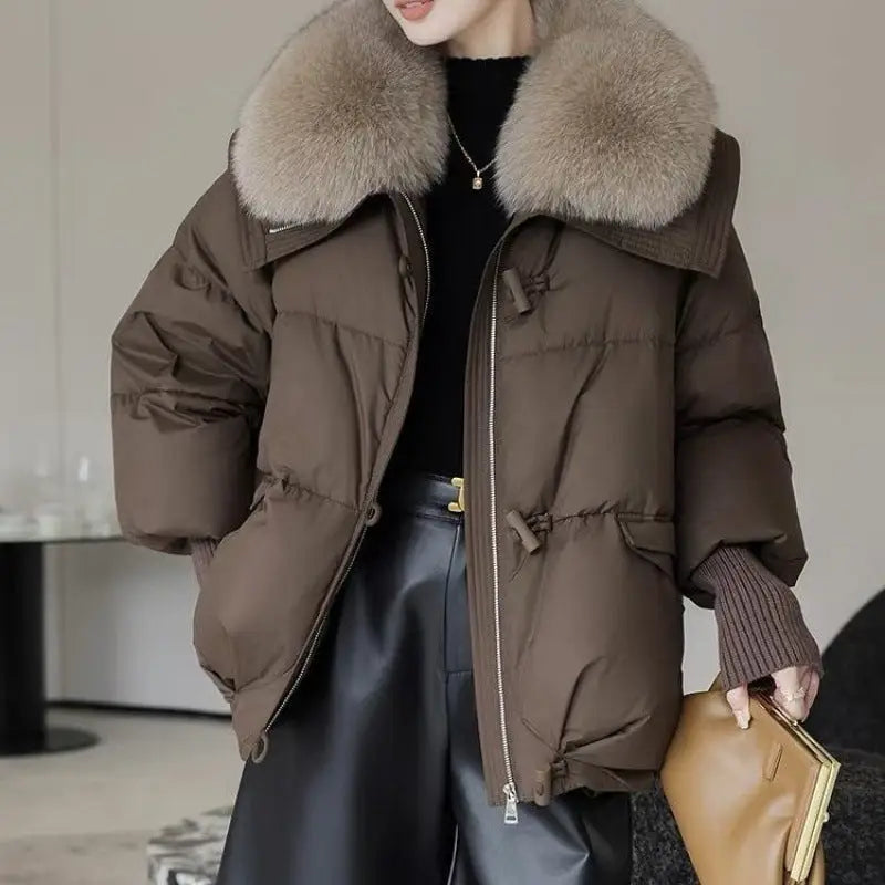 Down Cotton-padded Jacket Women’s Short Fur Collar Thickened Coat Winter Clothing