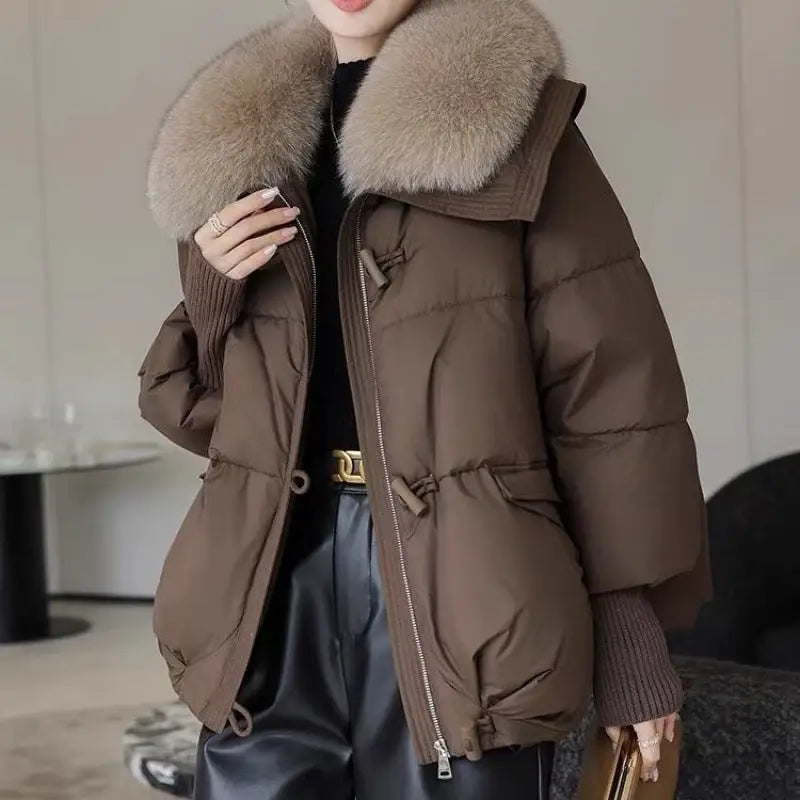 Down Cotton-padded Jacket Women’s Short Fur Collar Thickened Coat Winter Clothing