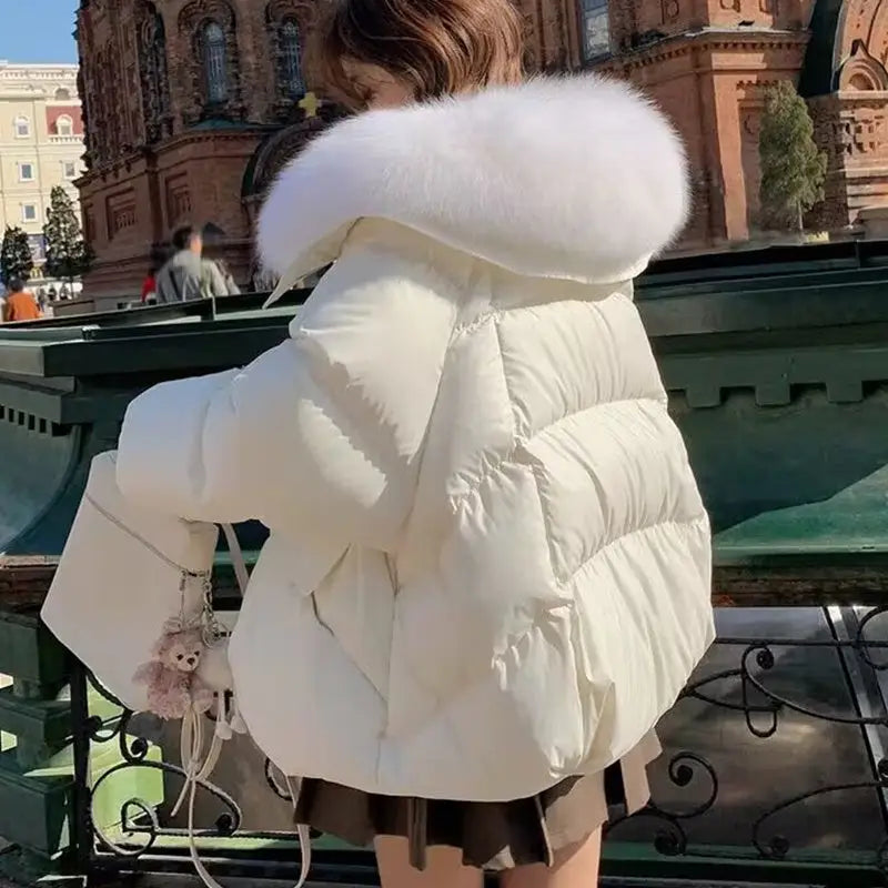 Down Cotton-padded Jacket Women’s Short Fur Collar Thickened Coat Winter Clothing