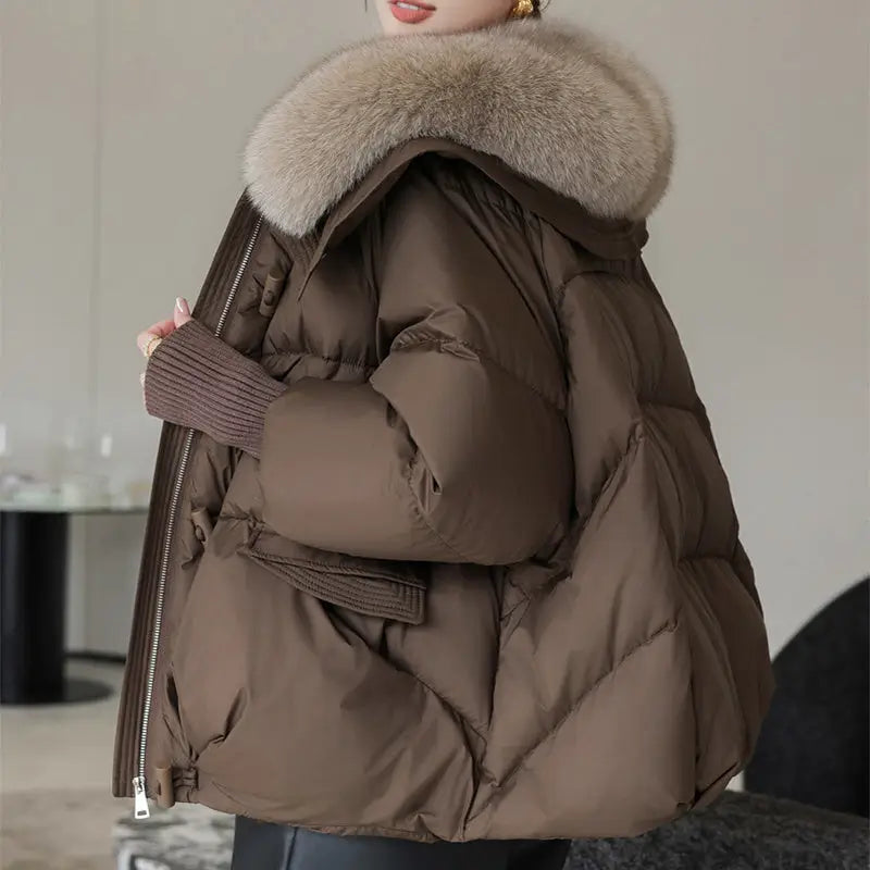 Down Cotton-padded Jacket Women’s Short Fur Collar Thickened Coat Winter Clothing