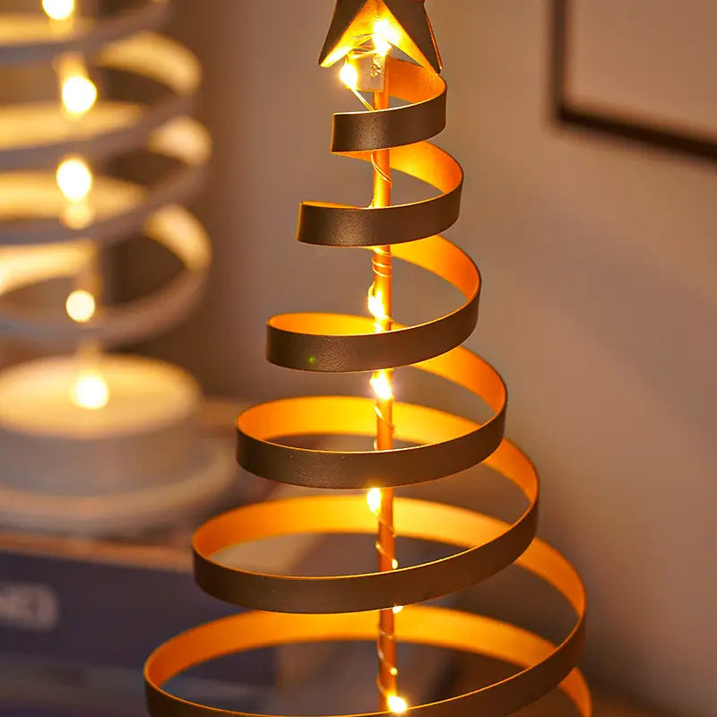 LED Christmas Tree Spiral Light Table Ornament Wrought Iron Xmas Tree Bedroom Desk Lamp Christmas Atmosphere Night