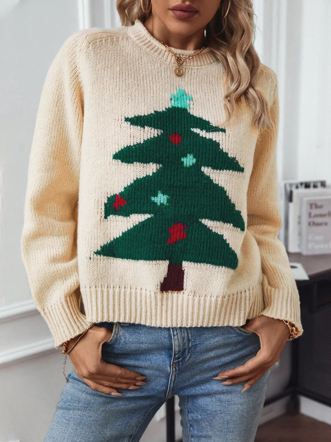 Christmas Tree Pullover Women’s Round Neck Loose Sweater