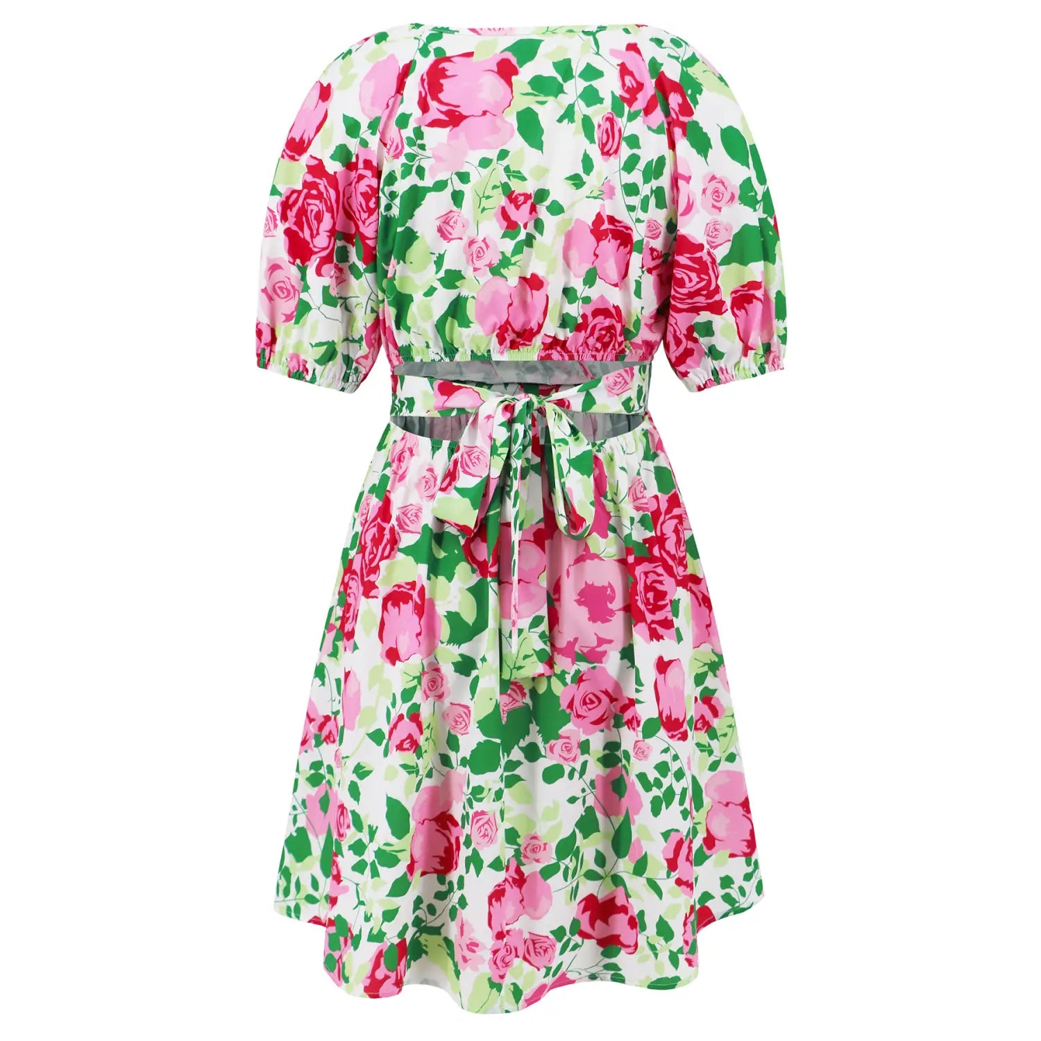 Flowers Print V-Neck Lantern-sleeve Dress Y2K Summer Vacation Beach Short Dresses Fashion Womens Clothing