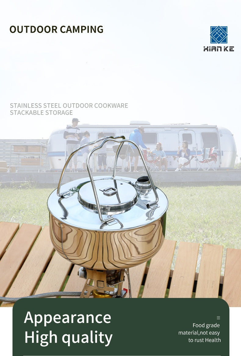 Outdoor Stainless Steel Coffee Kettle Opening Portable Wild Camping