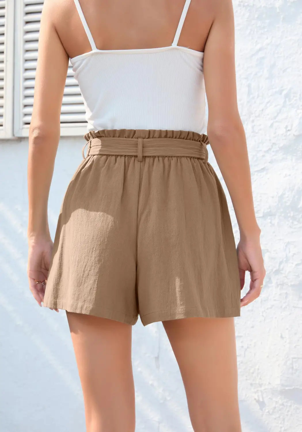 Fashion Ruffle Bow Waist Tie Shorts Summer Beach Pants With Pockets Womens Clothing