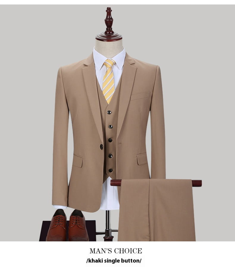 Dark Green Suit Suit Men’s Three-piece Suit Korean Slim Suit Business