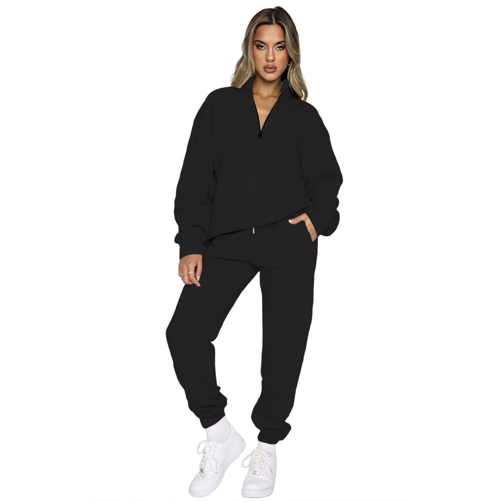 Women’s Fashion Zipper Pullover Long Sleeve Sweater Two-piece Set