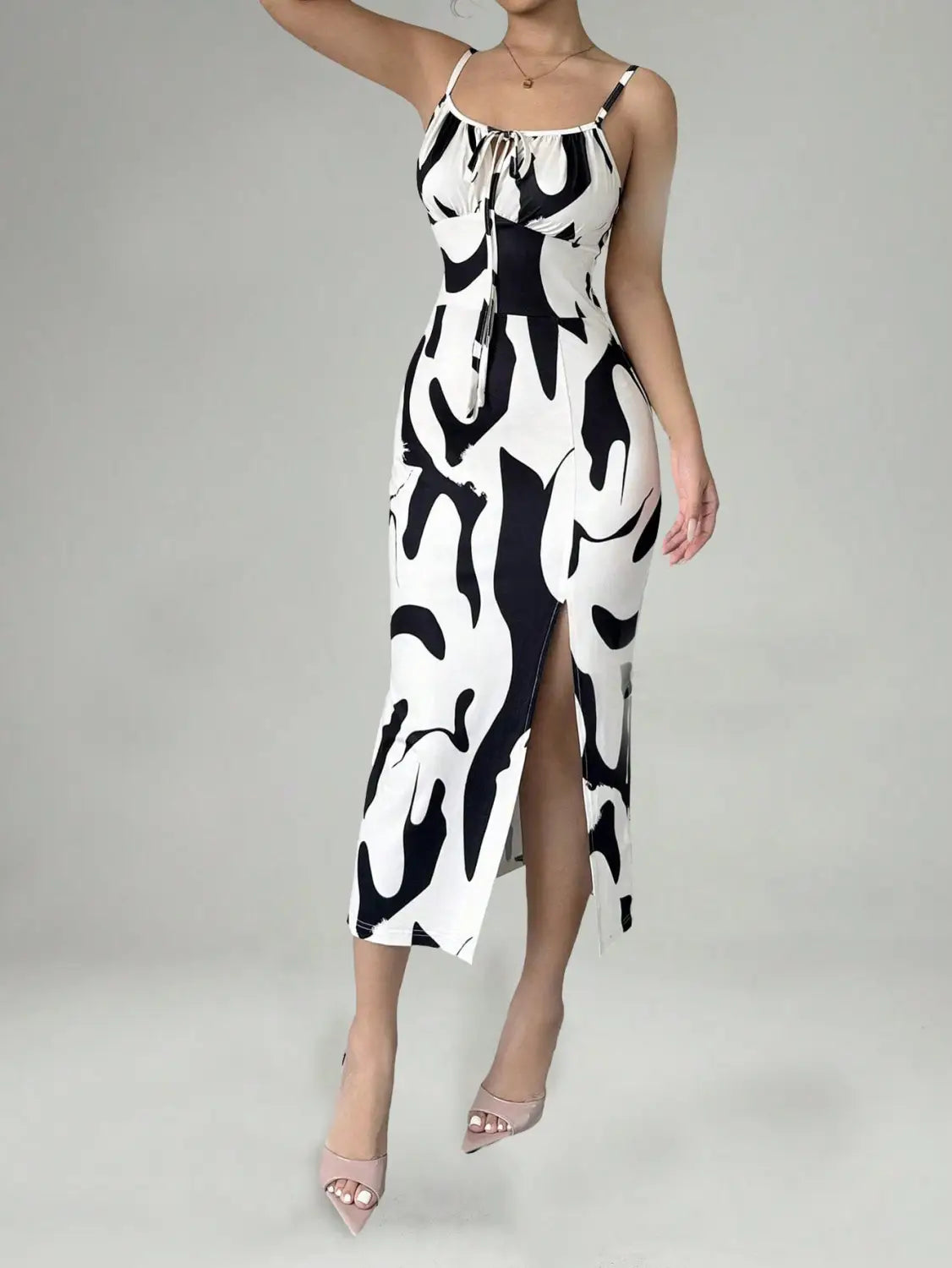 Summer Printed Suspender Split Dress Fashion Slim Lace-up Long Dresses For Women Clothing