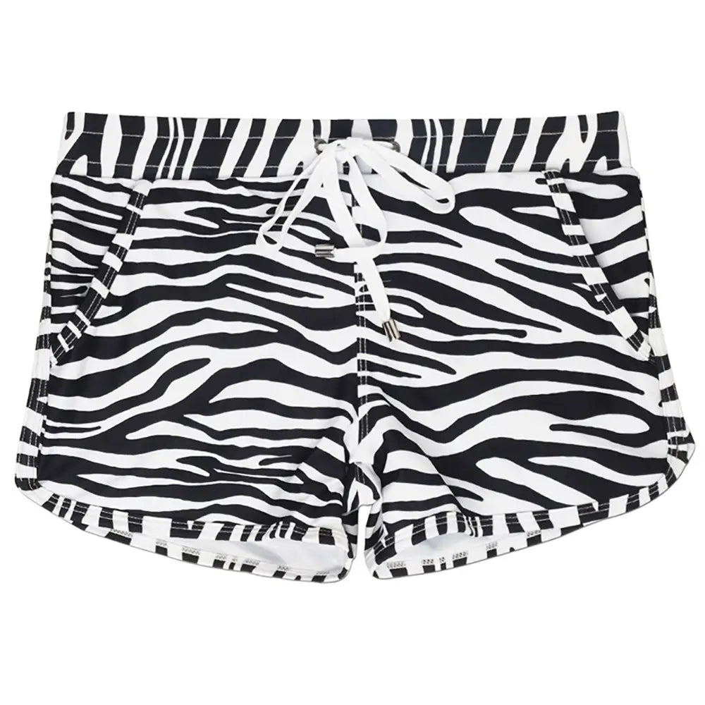 Men’s Zebra Striped Boxer Swimming Trunks Two-side Pocket Quick-drying Shorts