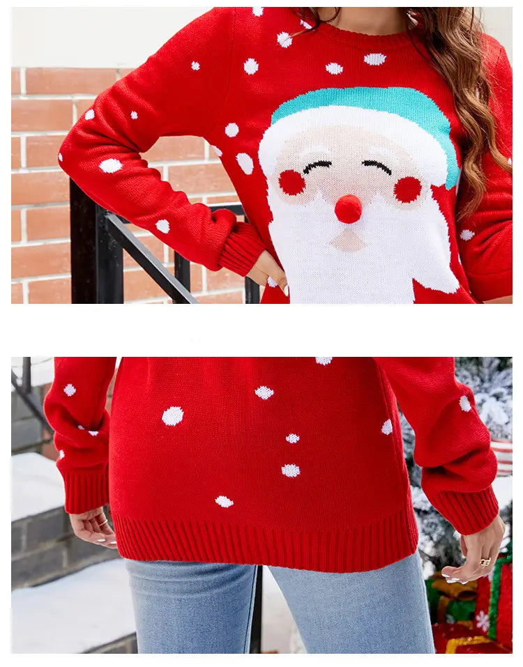 Women’s Tops Santa Pullover Sweater Autumn And Winter Letter Embroidery Christmas Red Sweaters Long Sleeve Crew Neck
