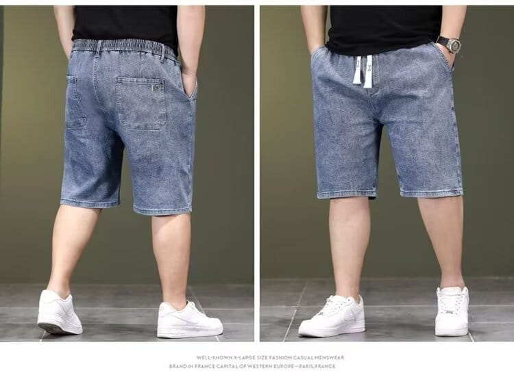 Summer Thin Plus Size Elastic Waist Denim Shorts Men