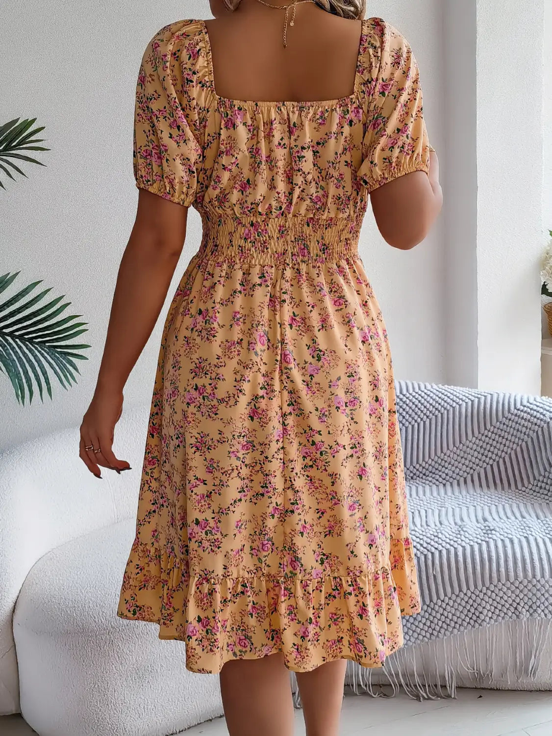 Floral Print Square Collar Dress Summer Fashion Ruffles Dresses Women’s Clothing