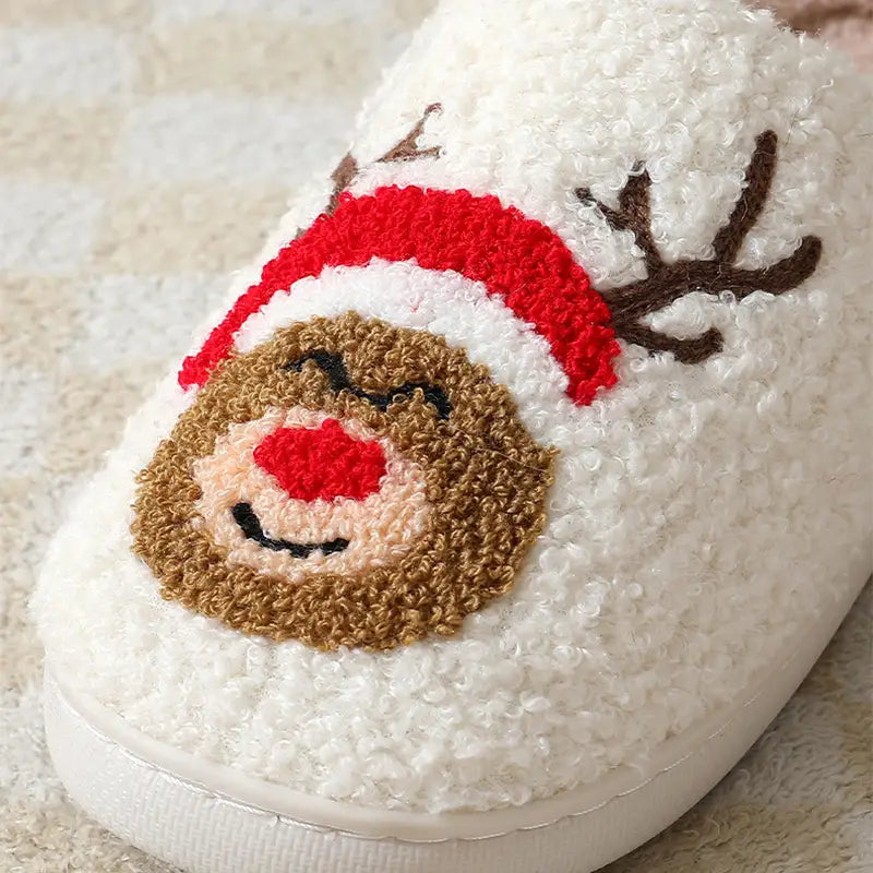 Christmas Home Slippers Cute Cartoon Santa Claus Cotton Slippers For Women And Men Couples Winter Warm Furry Shoes