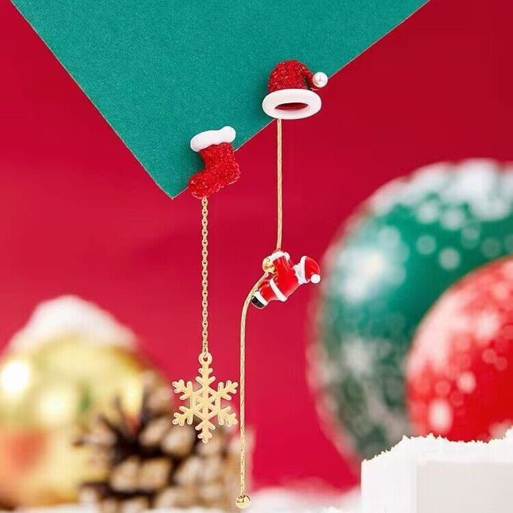 Ins Fashion Xmas Earrings Moving Santa Claus Long Tassel Earrings For Women Christmas Tree Snowflake Asymmetric Drop