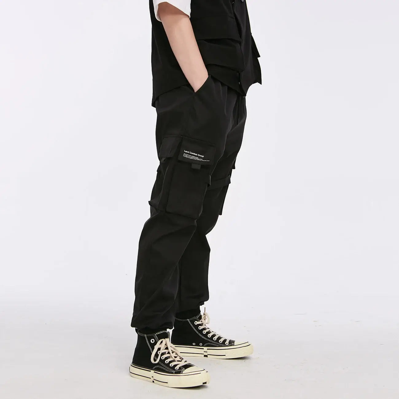 Ribbons Harem Joggers Men Cargo Pants Streetwear Hip Hop Casual Pockets Cotton Track Pants