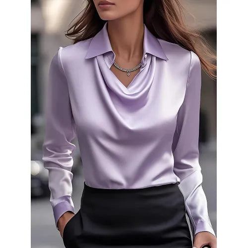 Collared Long-Sleeve Shirts,Color Blouse Casual Tops