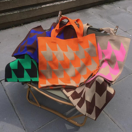 Knitted Womens Handbag With Patchwork Yarn