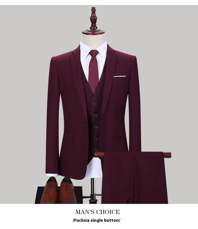 Dark Green Suit Suit Men’s Three-piece Suit Korean Slim Suit Business