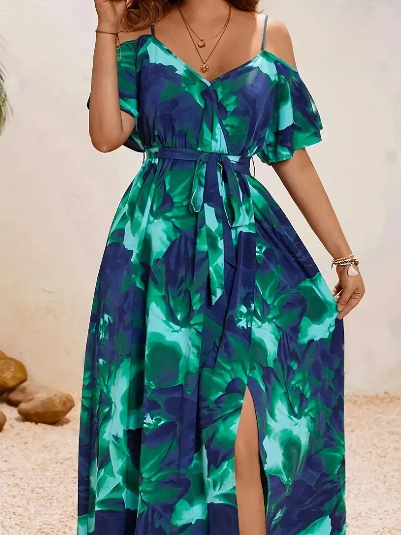 Women’s Split Neckline Printed Dress