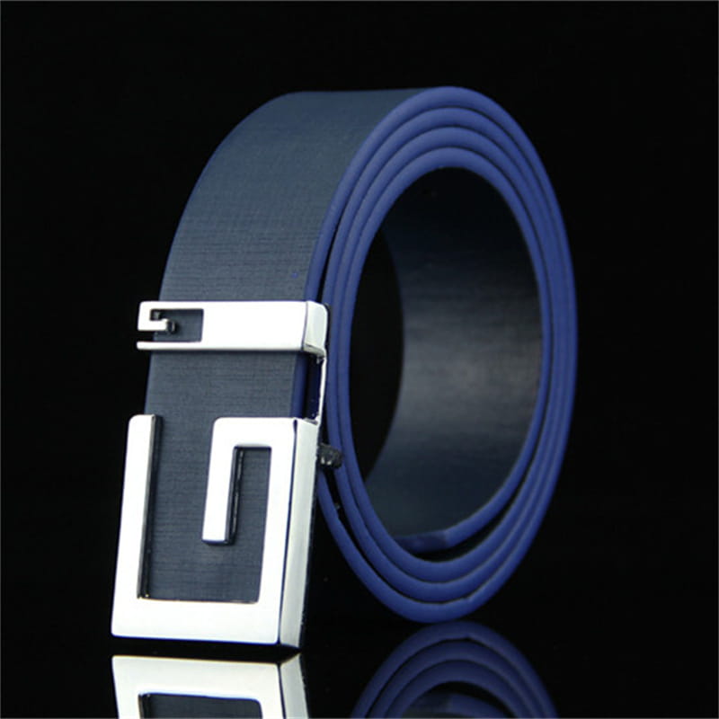 Blue leather belt with silver buckle from Men’s And Women’s Fashionable Belts collection.