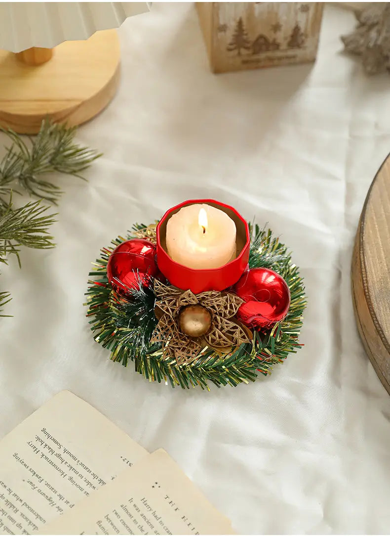 Christmas Candlestick Artificial Wreath Lampstand Ornaments