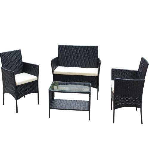 Rattan Patio Furniture 4 Piece Set Outdoor Patio Cushioned Seat
