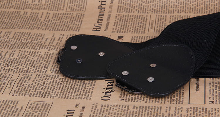 Black elastic waist belt featured in 3 Women’s Belts collection with Rose Buckle.