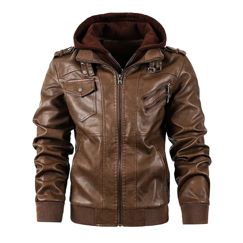 Motorcycle leather men’s jackets stand collar men