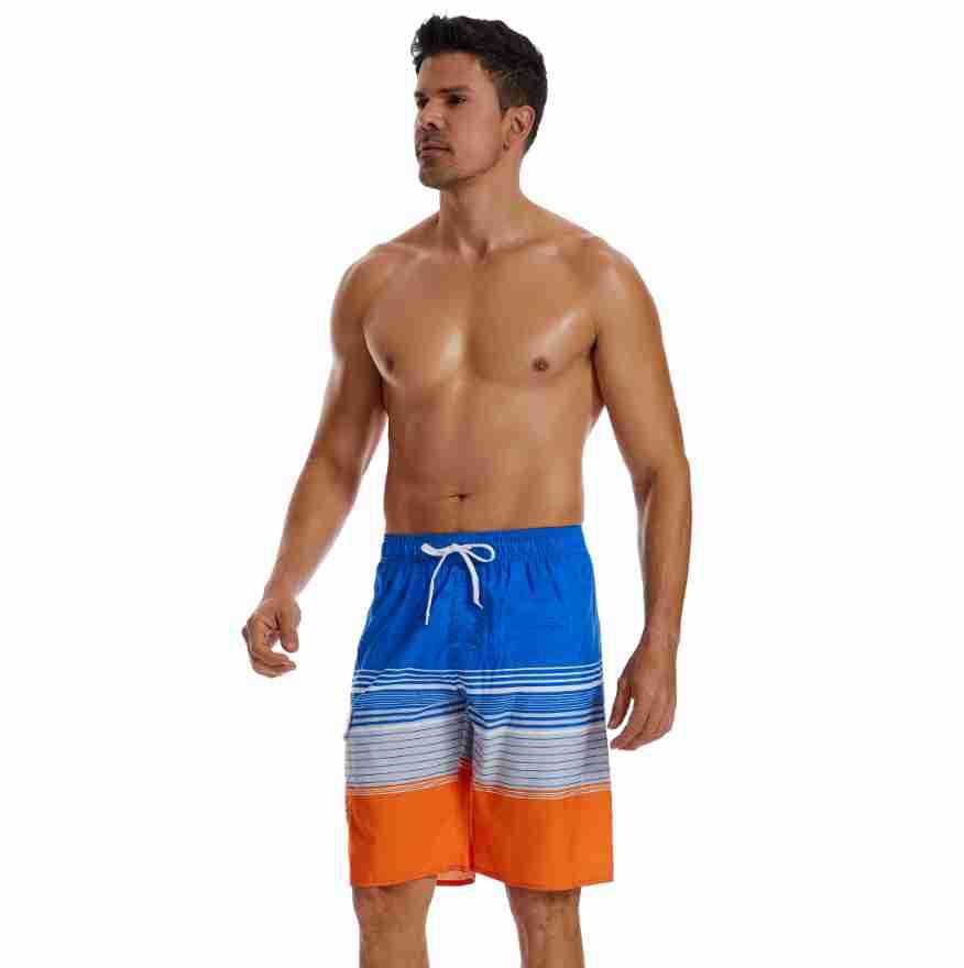 Gradient Men’s Beach Pants Blue Stripe Sports Short-length Pants Waterproof Pants