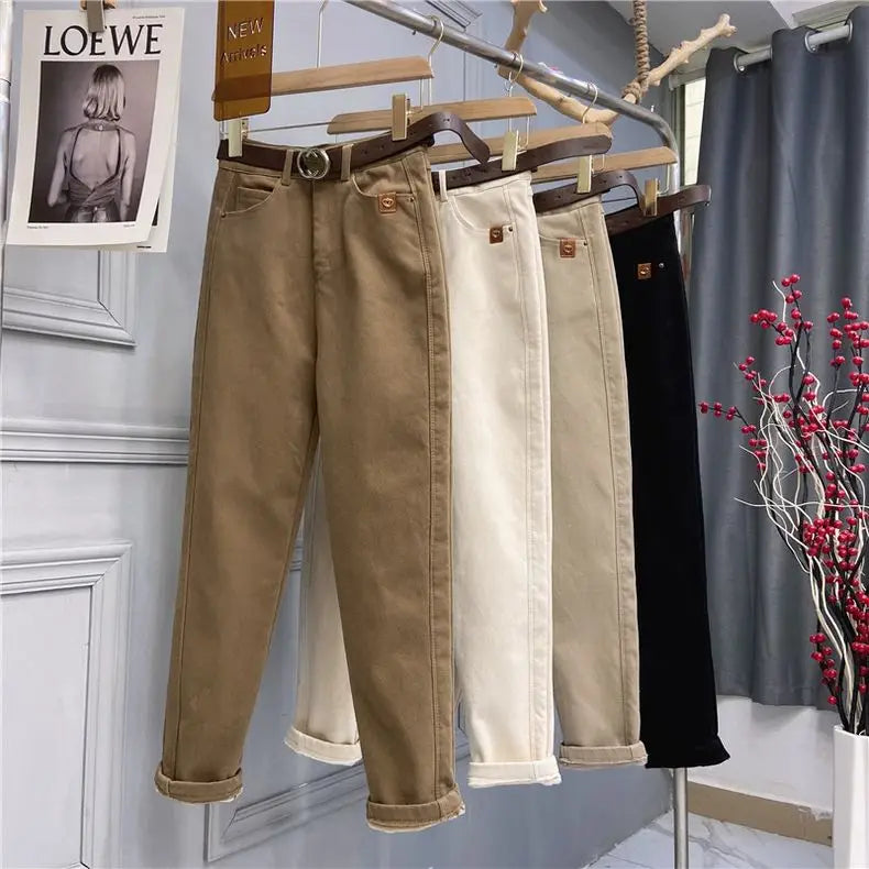 Plus Size Women’s High Waist Denim Thick Trousers