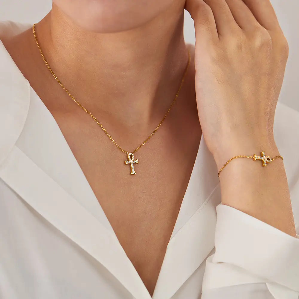 All-match Titanium Steel Full Diamond Temperament Cross Necklace