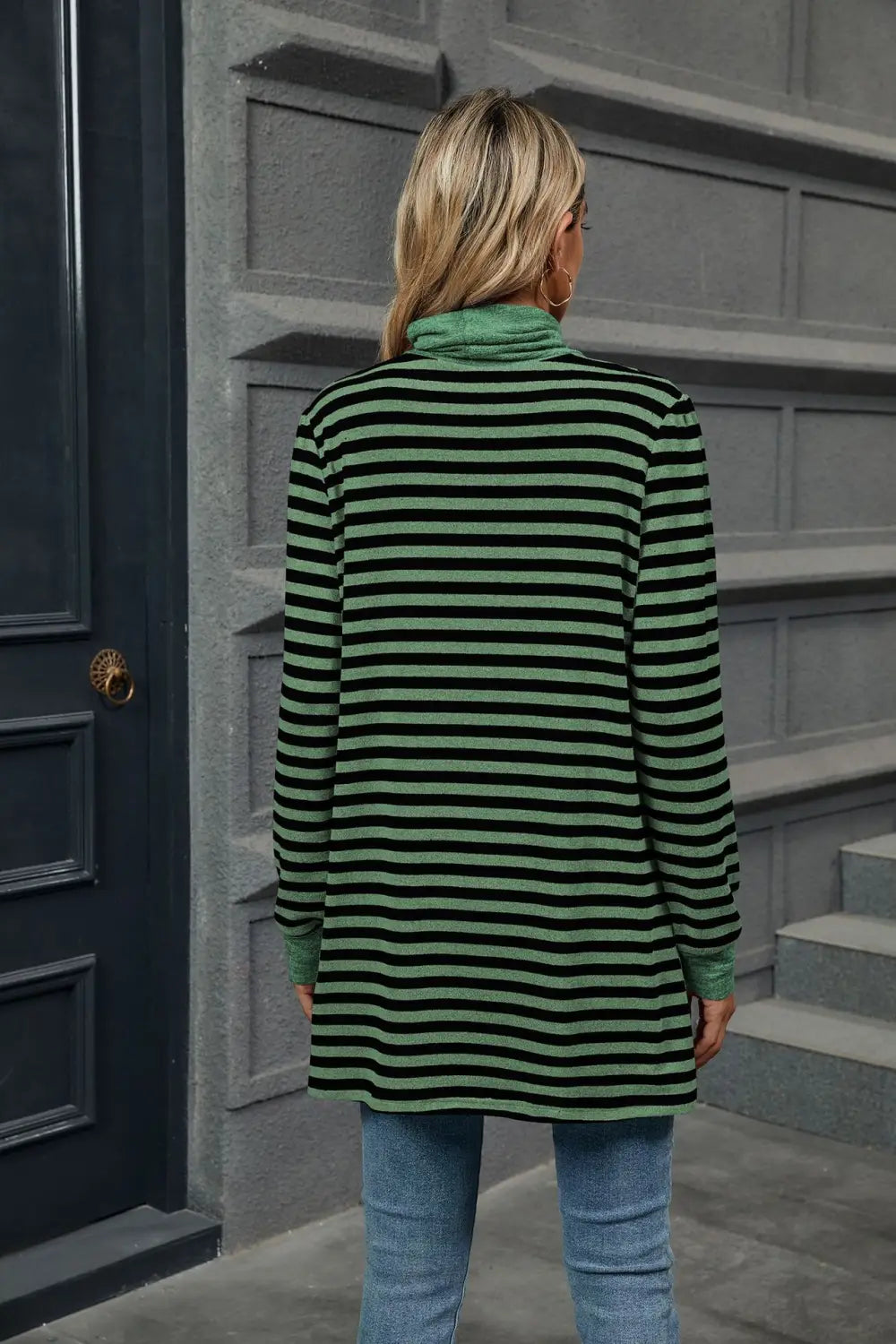 Fashion Striped Print Long Sweatshirt With Pocket Loose Long Sleeve Pullover T-shirt Top For Womens Clothing