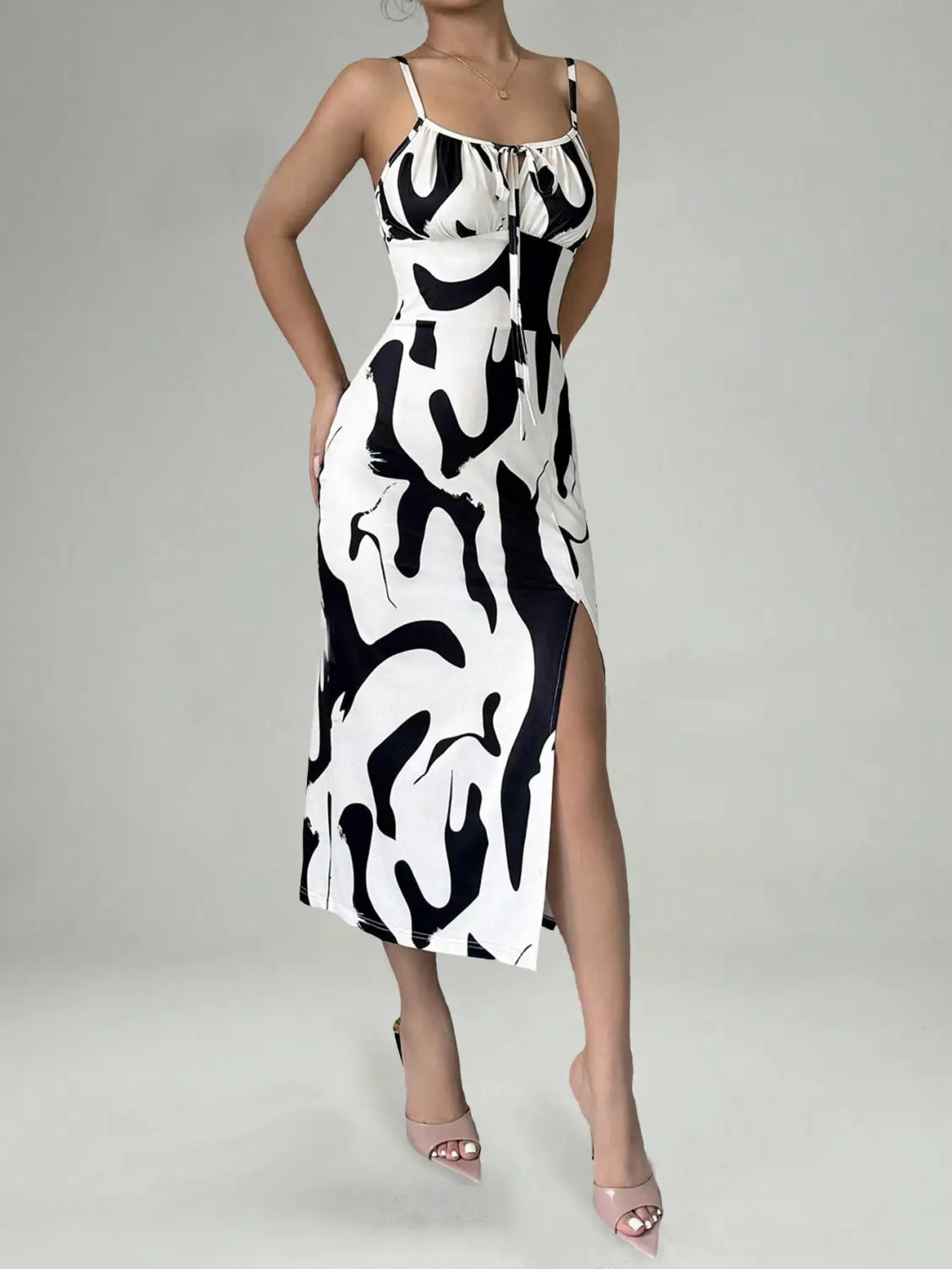 Summer Printed Suspender Split Dress Fashion Slim Lace-up Long Dresses For Women Clothing