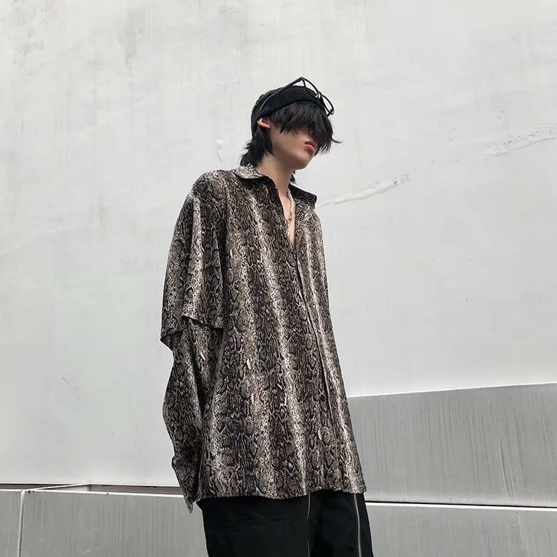 Snakeskin Pattern Shirt Men And Women Loose Drape Personalized Top Trendy