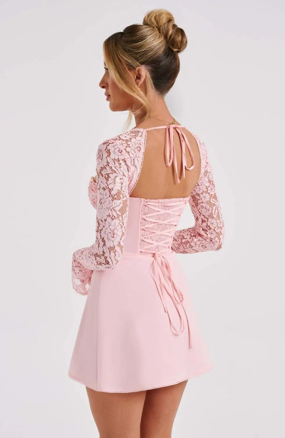 Fashion Corset Lace Long Sleeve Dress Sexy Y2K Backless Lace Up Short Dresses Womens Clothing