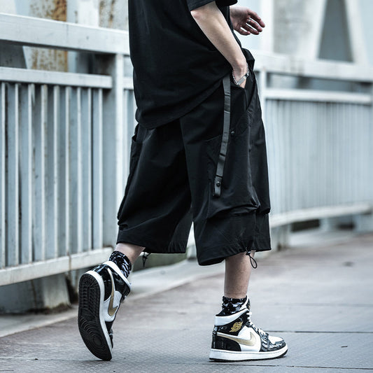 Cropped Pants Men's Loose Large Size Wide Leg Card Machine Work Clothes