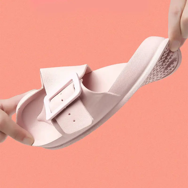 Solid Buckle Home Slippers Summer Non-slip Floor Bathroom Slipper Women Garden House Shoes