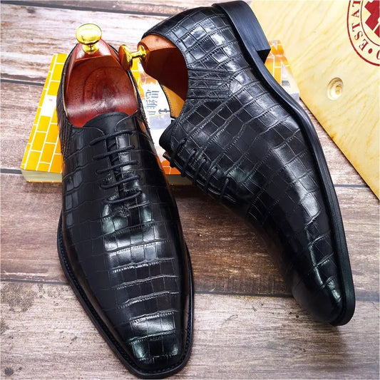 Embossed Fish Pattern Leather Formal Business Shoes - Black / 39