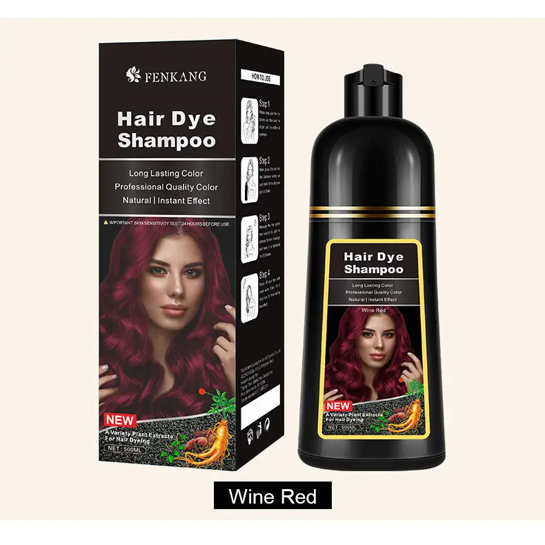 English Black Plant Hair Dye Covering Gray Hair Wash Black Bubble Hair Color Cream - Wine Red / 500ml